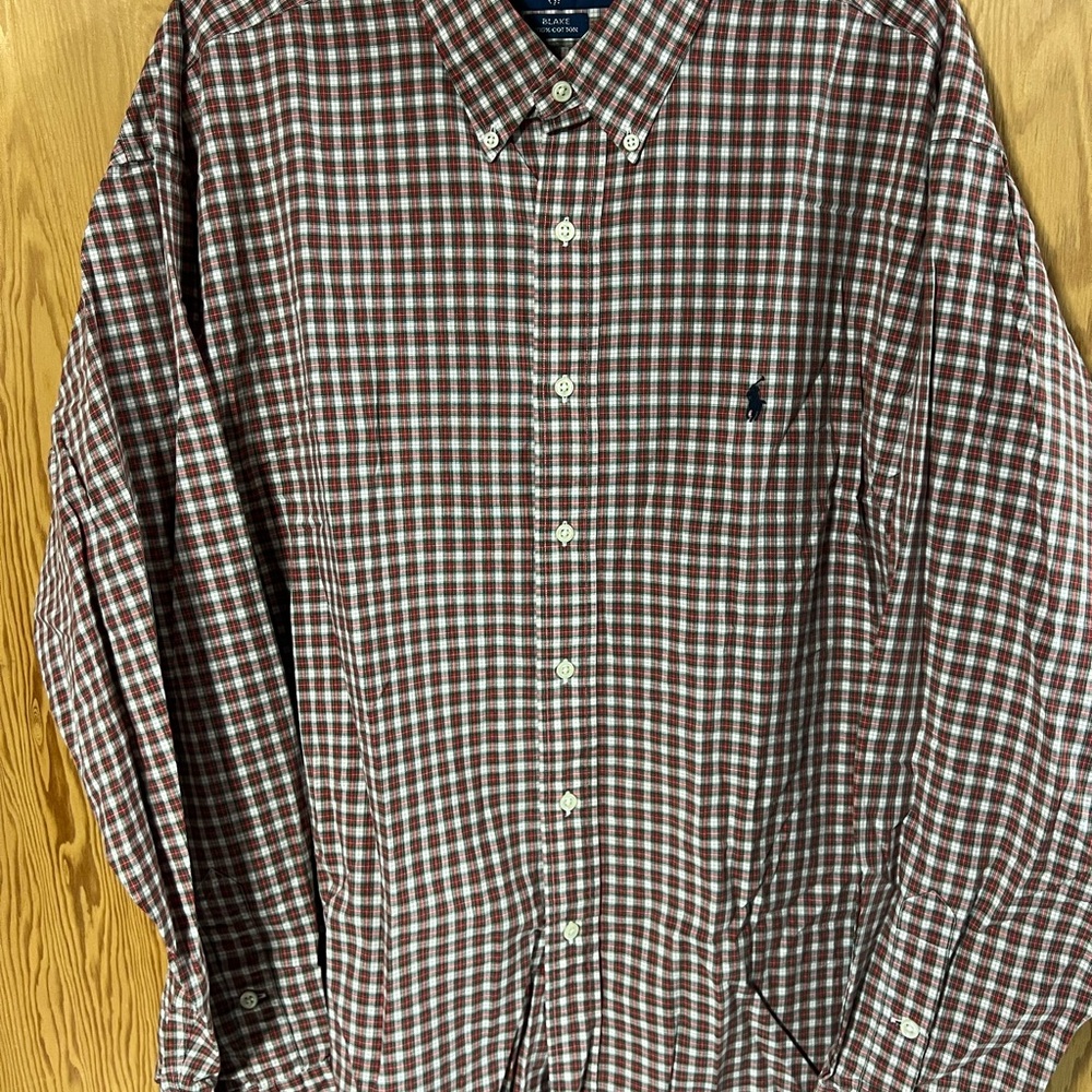Ralph Lauren Men's Red, Black and White Plaid Shirt